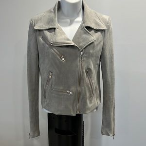 Olivaceous faux suede moto jacket